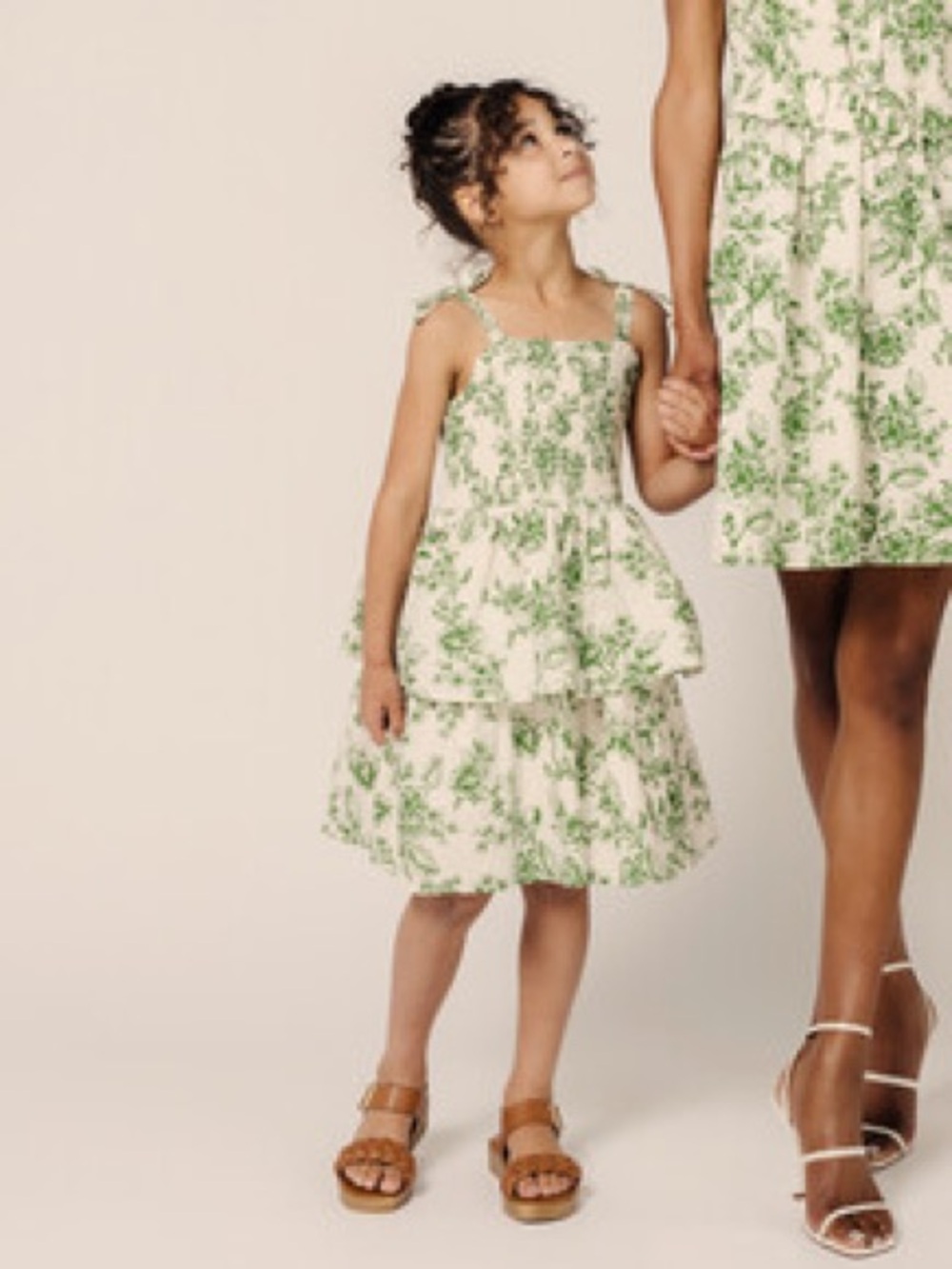 Rachel Parcell Cream Dress with Green Floral Print— Girls